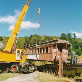 Silver Stream Railway; arrival of body of former WMR carriage No. 52.