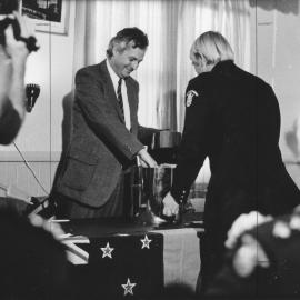 Traffic Officers Training College; time capsule being filled by Bill Jeffries before being sealed by commandant Dave Walter.