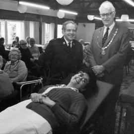 Salvation Arrmy Norman Kirk home for the aged; matron Mrs Ngaire Nicholson; Captain Des Buckner; Heretaunga Rotary president David Curtis.