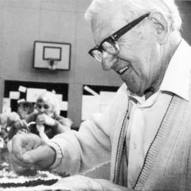 St Hilda's Anglican church Monday-morning Care and Craft sessions; Harry Thomas, 65, working on a rug.