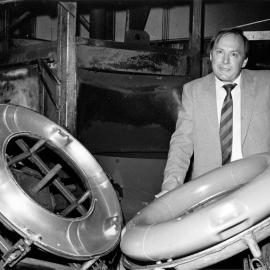 Acma Industries, 71 Montgomery Crescent; managing director Alan Bowmar with a prizewinning lifebuoy.
