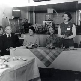 Labour Party meeting, Heretaunga; Ron Bailey, M P, mayor Doris Nicholson, Mrs Rowling, Isabel Charles.
