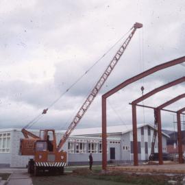 Upper Hutt College buildings May 1965; gym framework started