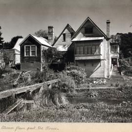 Old house; Barton homestead album  6; 'The Manor House', Trentham; east side; Silver Stream in foreground.