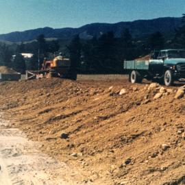 Totara Park bridge site; earthworks at southern end; stop bank?