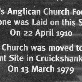 Historic site plaque; St Hilda's church site, Main Street