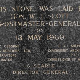 Memorial plaque, Geange Street; the second Post Office.