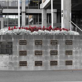 Memorial plaques, Civic Centre; military wall; overview.