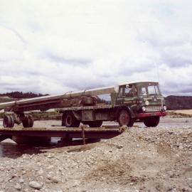 Totara Park bridge  2; pile being delivered.
