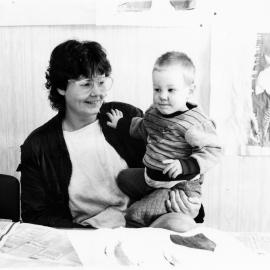 Probation Service arts and crafts course; Karina (with Ryan) taking a break from cutting stencils.