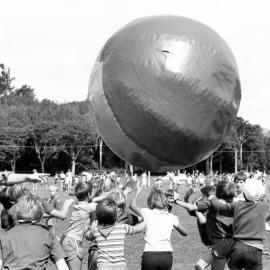 Scouts; giant ball at Wellington area Cub Day, Trentham Memorial Park.
