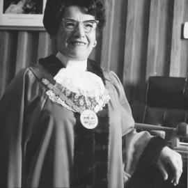 Doris Turner Nicholson C.B.E, J.P, mayor, 1970-1977; in mayoral robes.