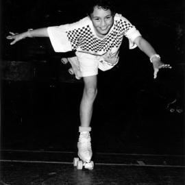 Roller skating; Crystal Jones in a 24-hour fund-raising 'skate-a-thon', Civic Centre.