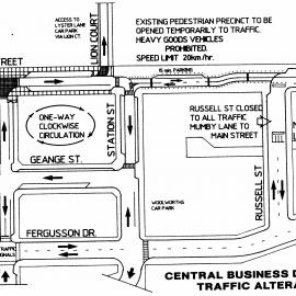 Traffic management 1991; Main Street; pedestrian precinct; overall plan of the surrounding streets.