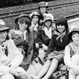 Girl Guides, National Jamboree, Levin 3,  waiting for the train home.