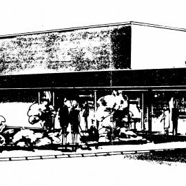 Foodtown supermarket proposal, Queen Street, looking north-east; architect's perspective drawing. 