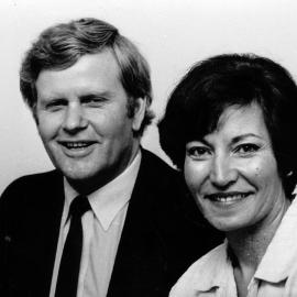 Bruce and Tui McKenzie, George Nathan & Co. Ltd, real estate; Bruce in the new Upper Hutt office, Tui in Lower Hutt.