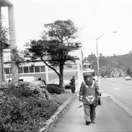 Army; Bomb Squad exercise; Lieutenant Mike Butler outside Upper Hutt Police Station, where several 'bombs' had been hidden.