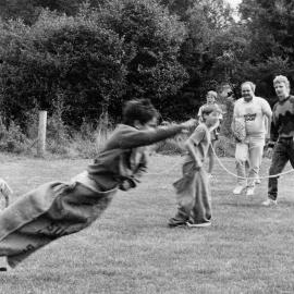 Harcourt Park; family concert; sack race; no persons identified.