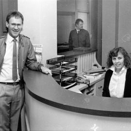 Harcourts Real Estate Ltd; new offices, 48 Main Street; Trevor Stock, manager; Simon Evans, agent; Sallie Calvert, receptionist.