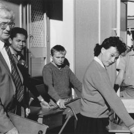 Maidstone Intermediate; staff shortage forces dispersal; principal Rod Carter and unidentified children.