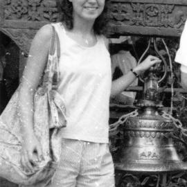 Carolyn Enting at Expo 88, Australian bicentennial; Tibetan bell in Nepalese display.