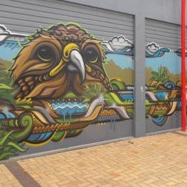 Main Street, north side; No. 137; mural in centre walk 1.