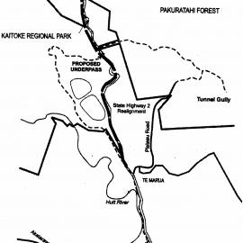 Kaitoke; State Highway 2 realignment map; proposed underpass at Kaitoke