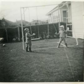 Harris family; John and Pip Harris at home in their Sandford St back yard, c. 1965