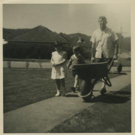 Harris family; John and Pip Harris with their father, Arthur Harris, Sandford St, c. 1966