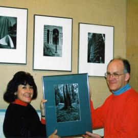 Community Gallery; photos by Mike Aamodt, with visitor Sheila Rice.
