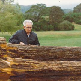 Ōrongomai marae 1977–78; tōtara log inspected by Jock McEwen