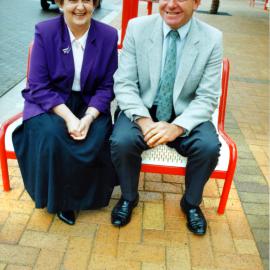 Clark family present street seating; Margaret Hayfield,with mayor Rex Kirton.