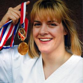 Karate; kei shin kan instructor Stella Lenihan with medals from medals from Oceania Champs. 
