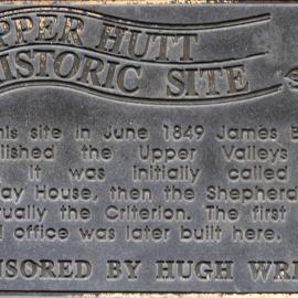 Historic site plaque, Main Street; Criterion and earlier hotels.