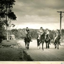 Jackson family and friends; horse- riding in Paton Street 1963