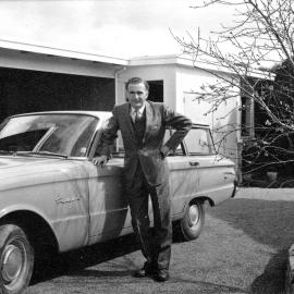 Revelle Jackson; 5 Paton Street, Mangaroa house 18; Revelle Jackson and new Ford Falcon, early 1960s