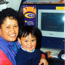 Library; first public internet computer; Kathy Kupenga and Taitea Love.