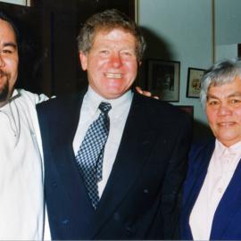 Sam Konise, violinist, his mother Mrs Simiama Konise, and mayor Rex Kirton.