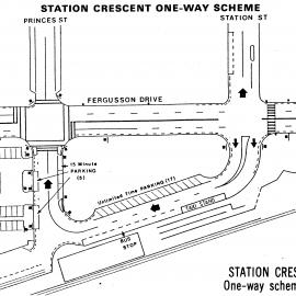 Traffic management 1988; Station Crescent converted to one-way traffic.