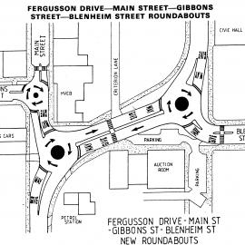 Traffic management 1988; roundabouts at Main, Blenheim and Gibbons streets and Fergusson Drive.
