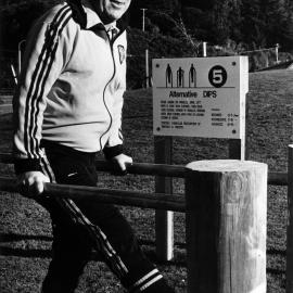 Central Institute of Technology staff; principal Don Griffin  at station 5 of a 10-work-station fitness trail.