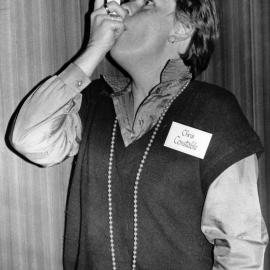 Chris Constable, development officer, Asthma Foundation of New Zealand, demonstrating an inhaler.