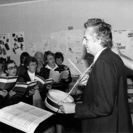 Upper Hutt Choral Society rehearsal; Bill Jeffries, M P, and long-serving conductor Alwyn Palmer.