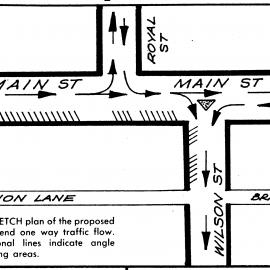 Traffic management 1984; Wilson Street and Main Street 'south' (west) end; one-way traffic proposal.