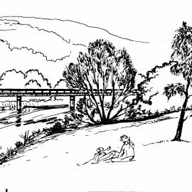 River Road; drawing of Moonshine Bridge 2; looking upstream from the south riverbank.