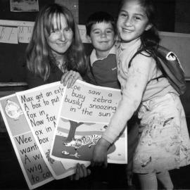 Brentwood School; teacher Rachel Roper, Lance Winter, Sapphire Smith, and alphabet cards.