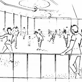 Rainbow roller skating rink, 32 Goodshed Road; sketch of interior.