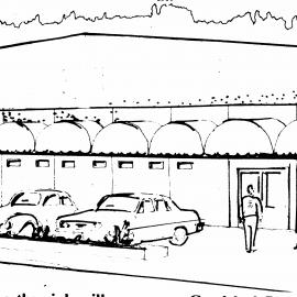 Rainbow roller-skating rink, Goodshed Road; sketch of frontage.