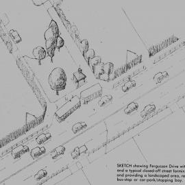 Traffic management 1980; Fergusson Drive; proposal for four lanes with limited access; typical junction with closed side street..